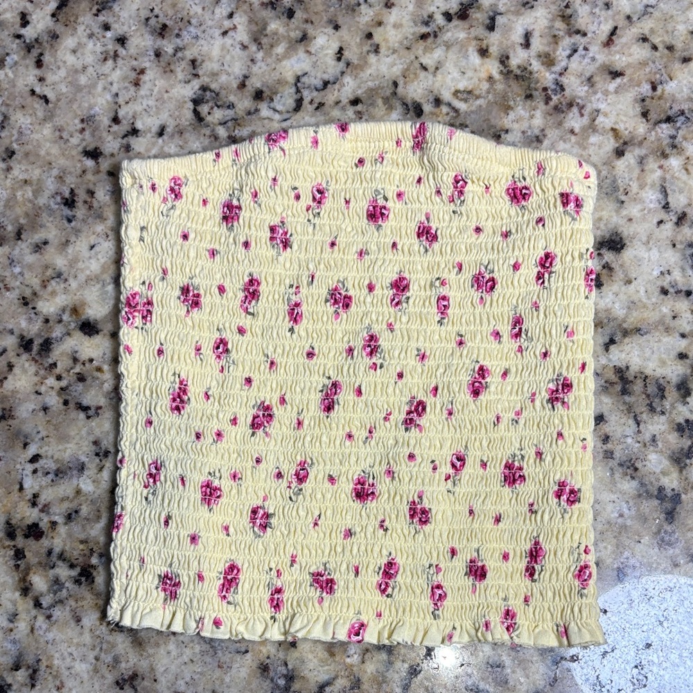 Garage Yellow Floral Smocked Tube Top